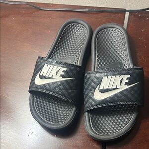 Nike Black Slides with White Swoosh Logo